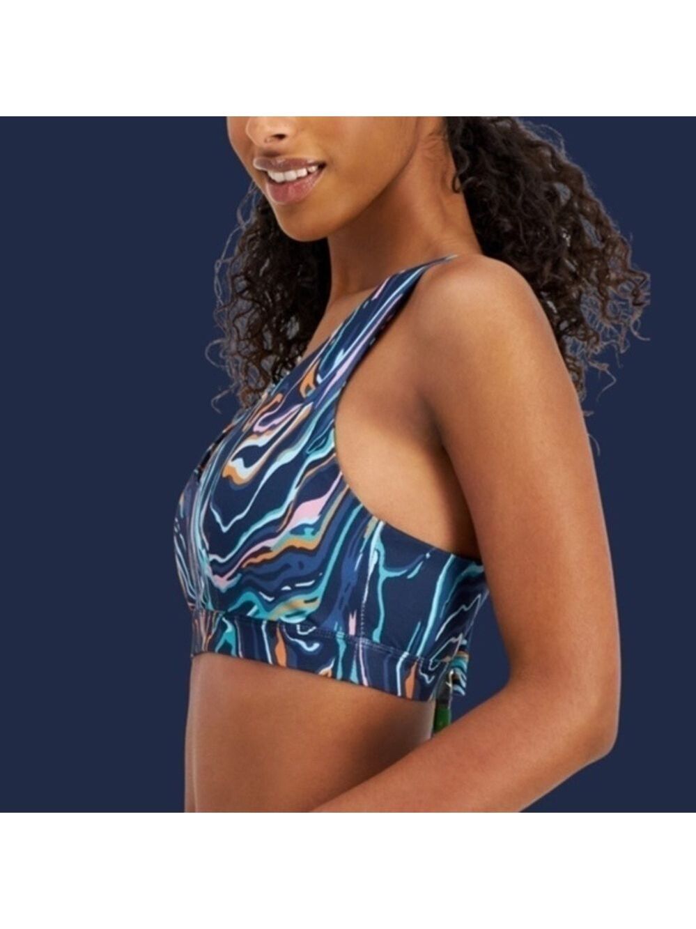 NWT ID IDEOLOGY Swirly Print Low-Impact Strappy-Back Performance Sports Bra/MD - Picture 3 of 14